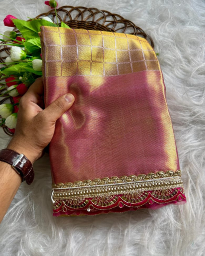 Soft Golden Banarsi Tissue Silk - Image 4